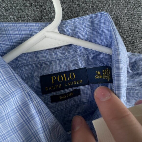 NWT Polo Ralph Lauren Men EASY CARE Button Up Shirt BLUE WHITE 16 34/35 Adult - Picture 9 of 15